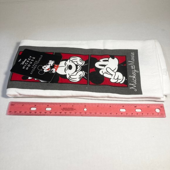 Disney Mickey Mouse Tea Towel Set Kitchen Towels Set of 2 Smiling 100% Cotton - Picture 11 of 11
